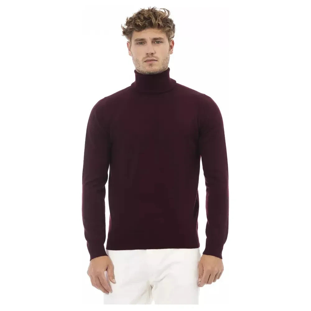 Alpha Studio Burgundy Wool Men Sweater Alpha Studio