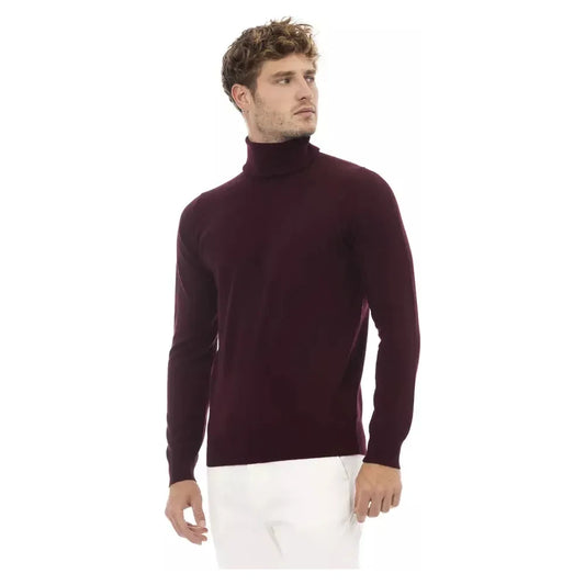 Alpha Studio Burgundy Wool Men Sweater Alpha Studio