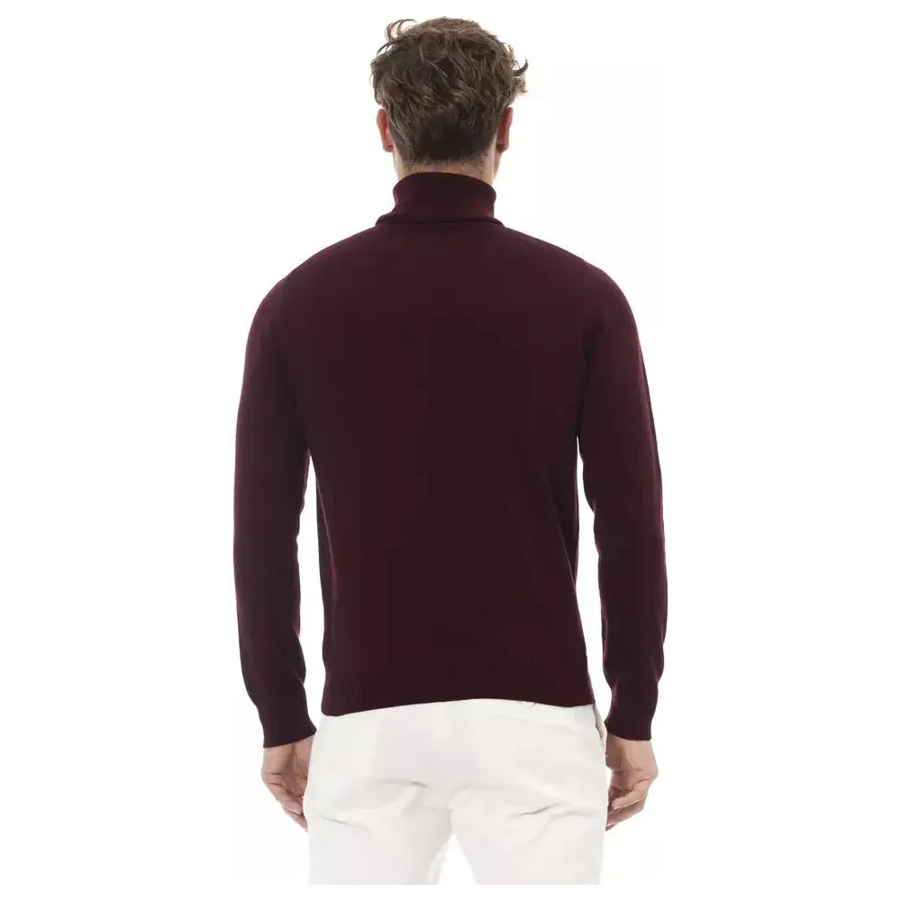 Alpha Studio Burgundy Wool Men Sweater Alpha Studio