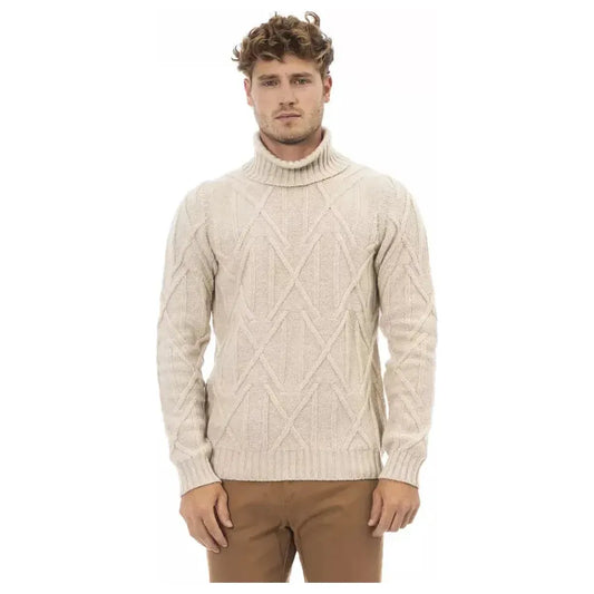 Alpha Studio Beige Merino Wool Men Sweater Alpha Studio