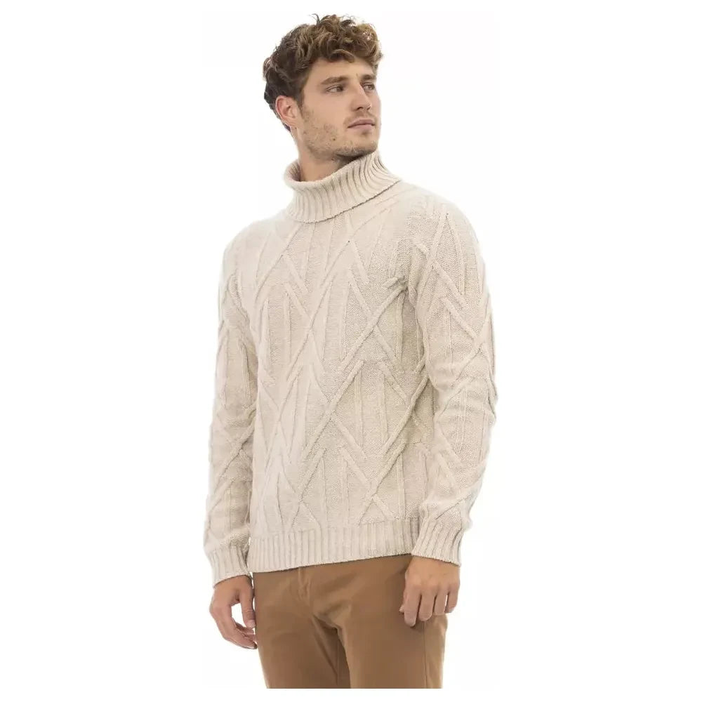 Alpha Studio Beige Merino Wool Men Sweater Alpha Studio