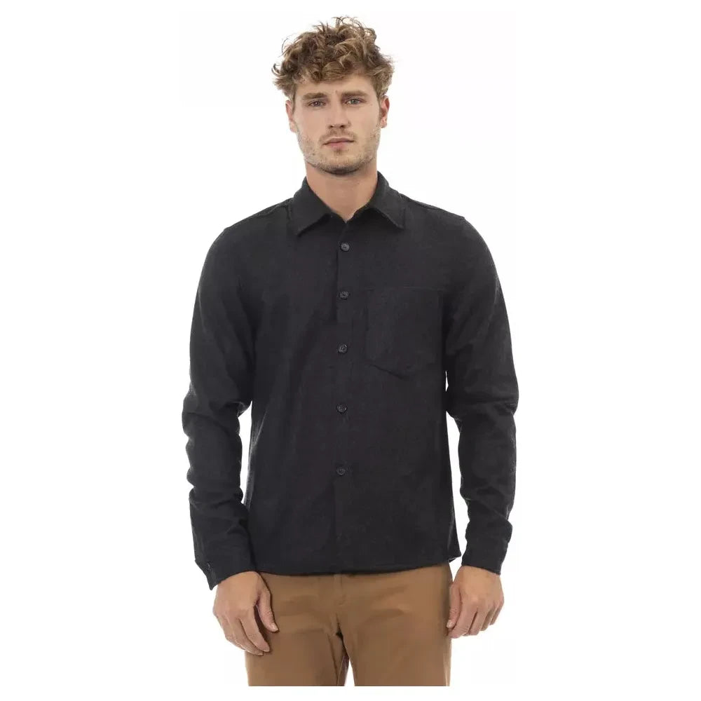 Alpha Studio Gray Wool Men Shirt Alpha Studio