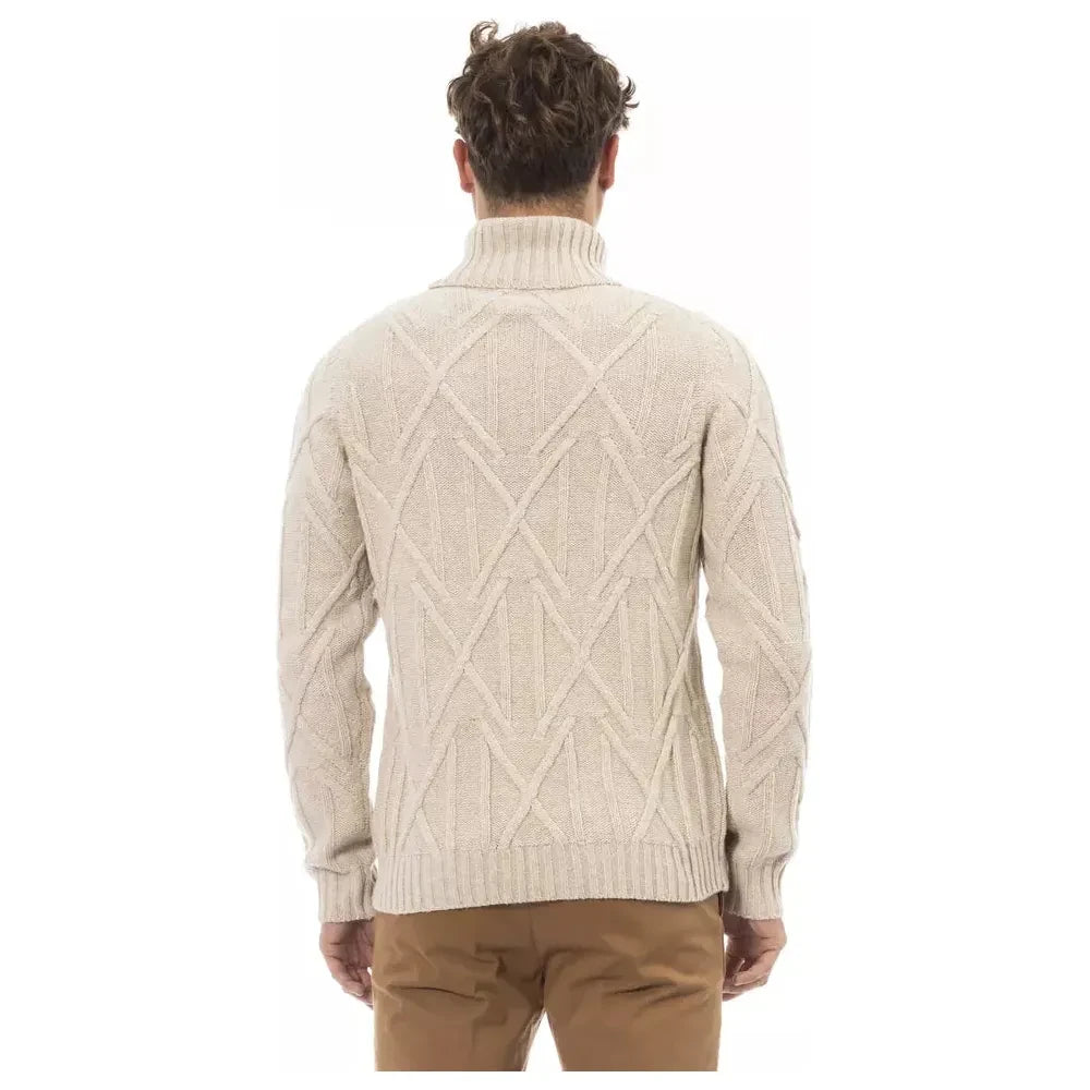 Alpha Studio Beige Merino Wool Men Sweater Alpha Studio