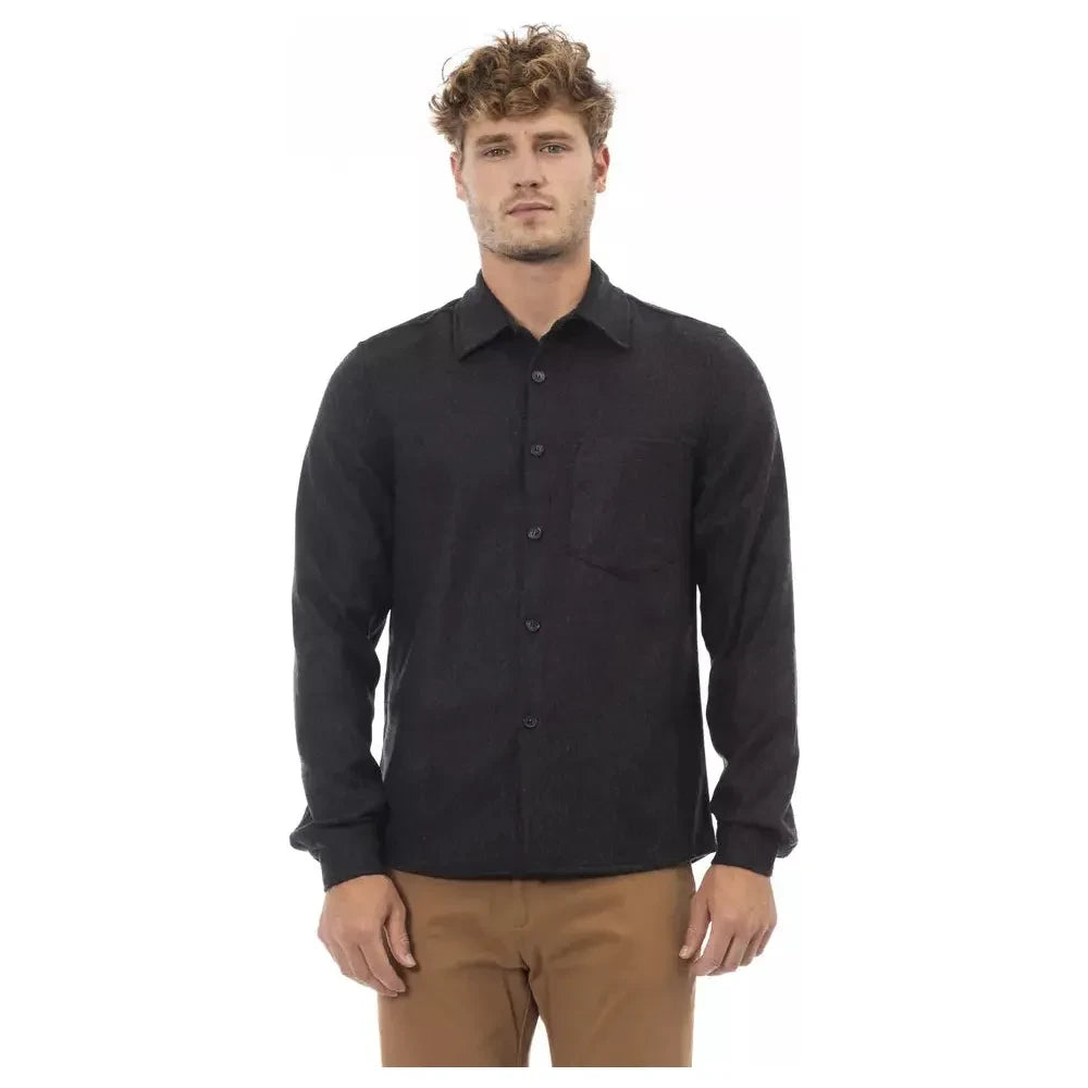 Alpha Studio Gray Wool Men Shirt Alpha Studio