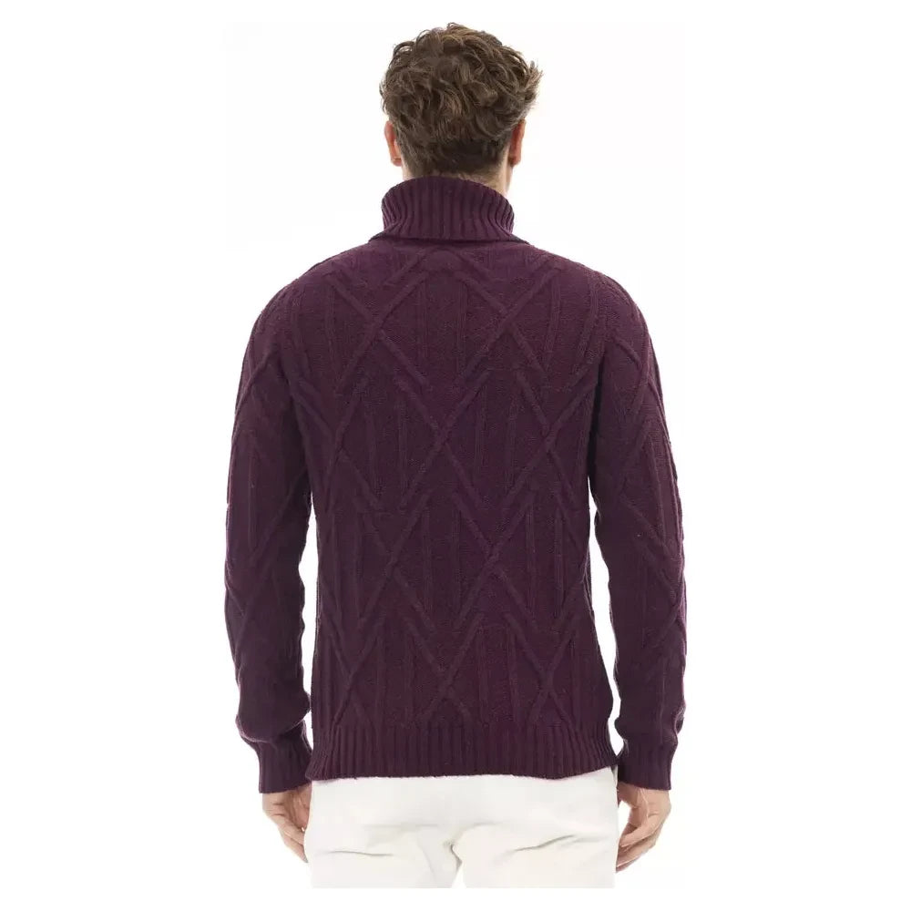 Alpha Studio Purple Merino Wool Men Sweater Alpha Studio