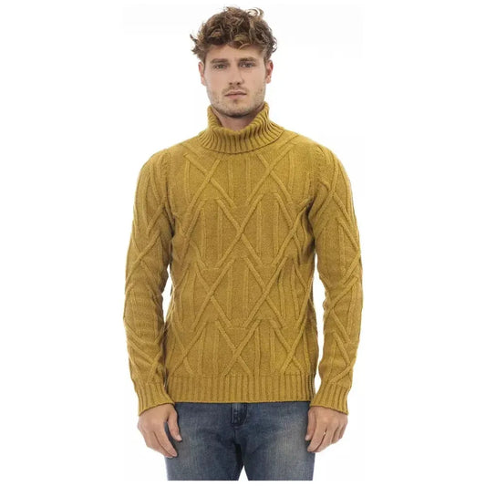 Alpha Studio Yellow Merino Wool Men Sweater Alpha Studio