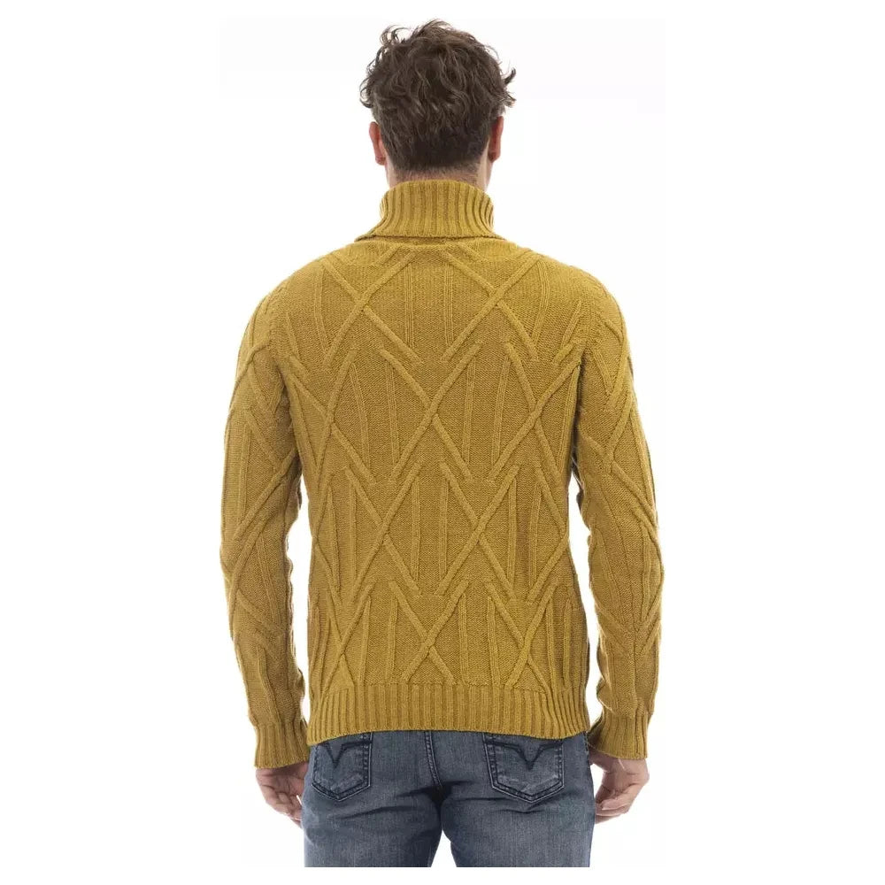 Alpha Studio Yellow Merino Wool Men Sweater Alpha Studio