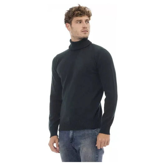 Alpha Studio Green Wool Men Sweater Turtleneck Alpha Studio