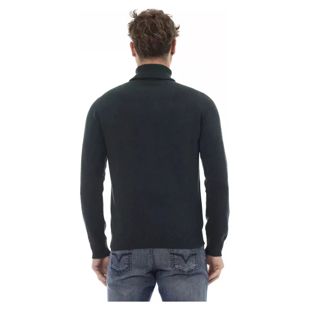 Alpha Studio Green Wool Men Sweater Turtleneck Alpha Studio