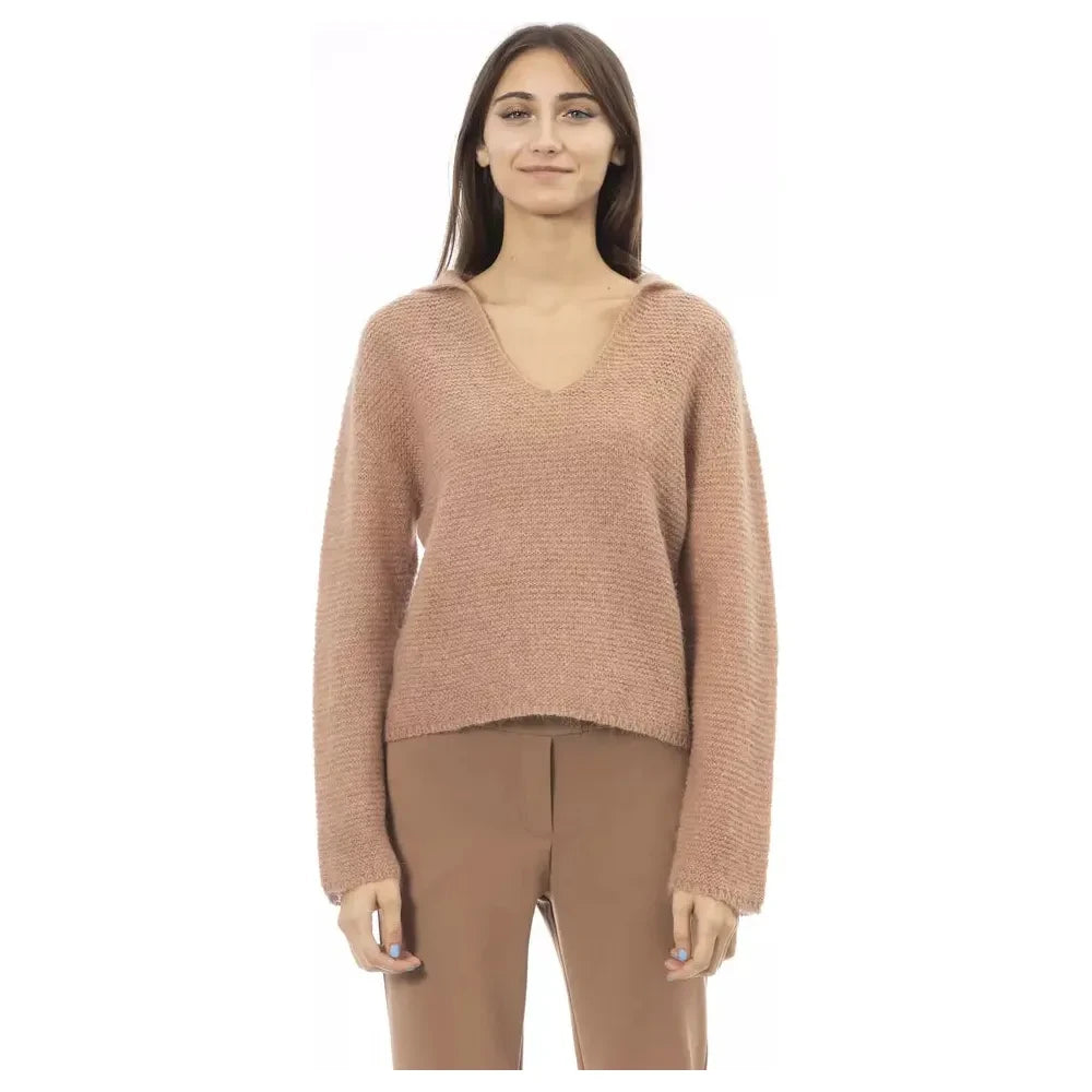 Alpha Studio Beige Merino Wool Women Sweater Alpha Studio