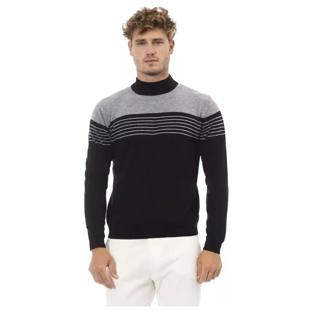 Alpha Studio Black Wool Men Sweater Alpha Studio