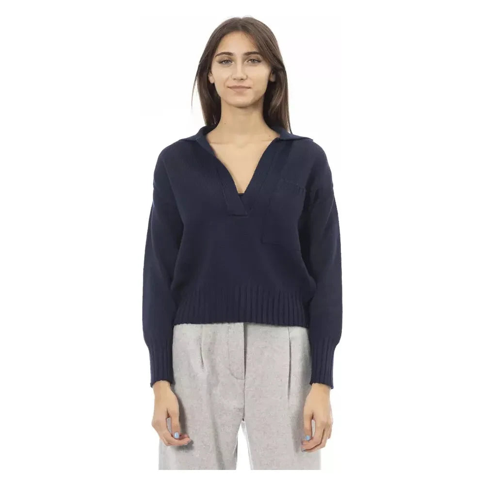 Alpha Studio Blue Wool Women Sweater Alpha Studio