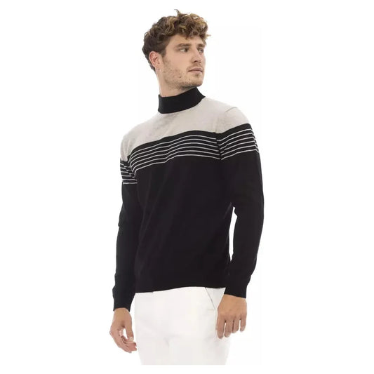 Alpha Studio Black Wool Men Sweater Alpha Studio