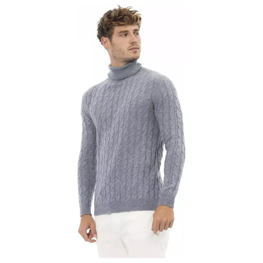 Alpha Studio Light Blue Wool Men Sweater Alpha Studio