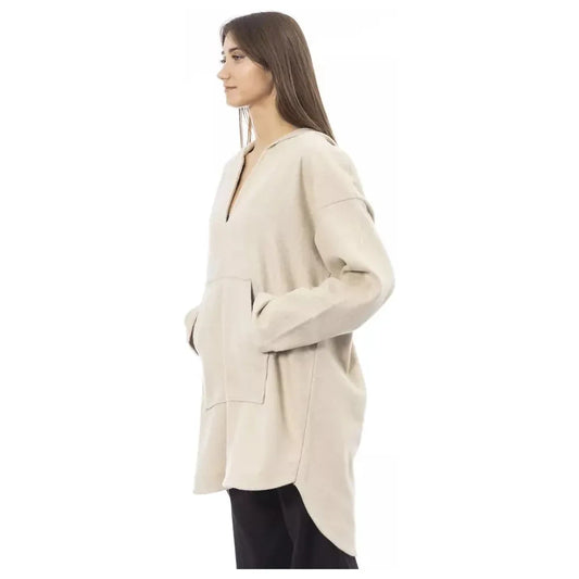 Alpha Studio Beige Wool Women Sweater with Hood Alpha Studio