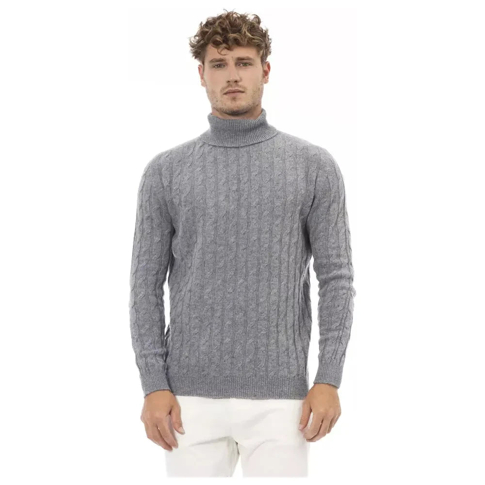 Alpha Studio Gray Wool Men Sweater Alpha Studio