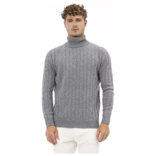 Alpha Studio Gray Viscose Men Sweater Alpha Studio