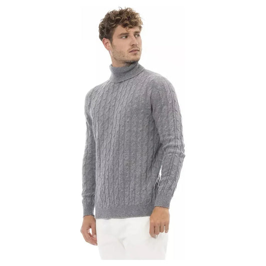 Alpha Studio Gray Wool Men Sweater Alpha Studio