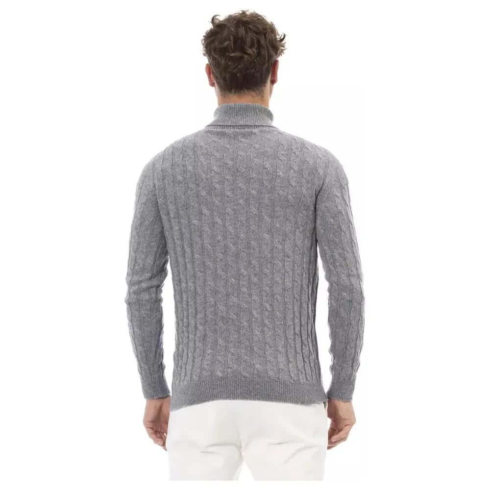 Alpha Studio Gray Wool Men Sweater Alpha Studio