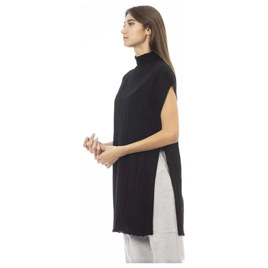 Alpha Studio Black Wool Women Sweater with Turtleneck and Side Slits Alpha Studio