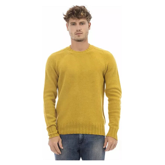 Alpha Studio Yellow Wool Men Crewneck Sweater Alpha Studio