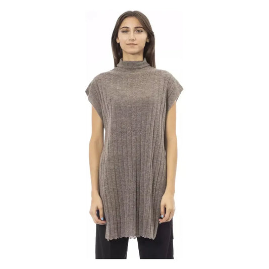 Alpha Studio Brown Wool Women Sweater with Side Slits Alpha Studio