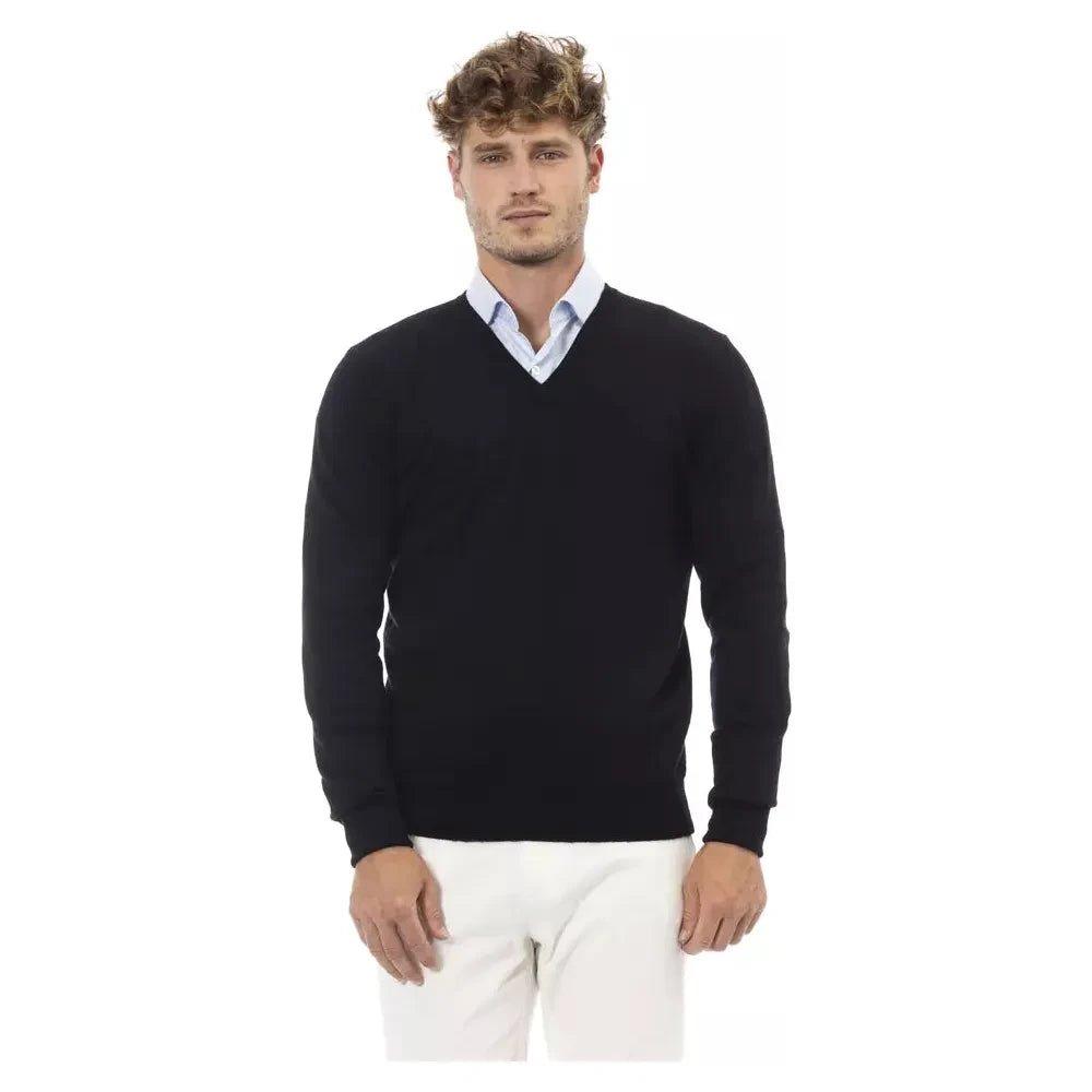 Alpha Studio Black Wool Men Sweater Alpha Studio