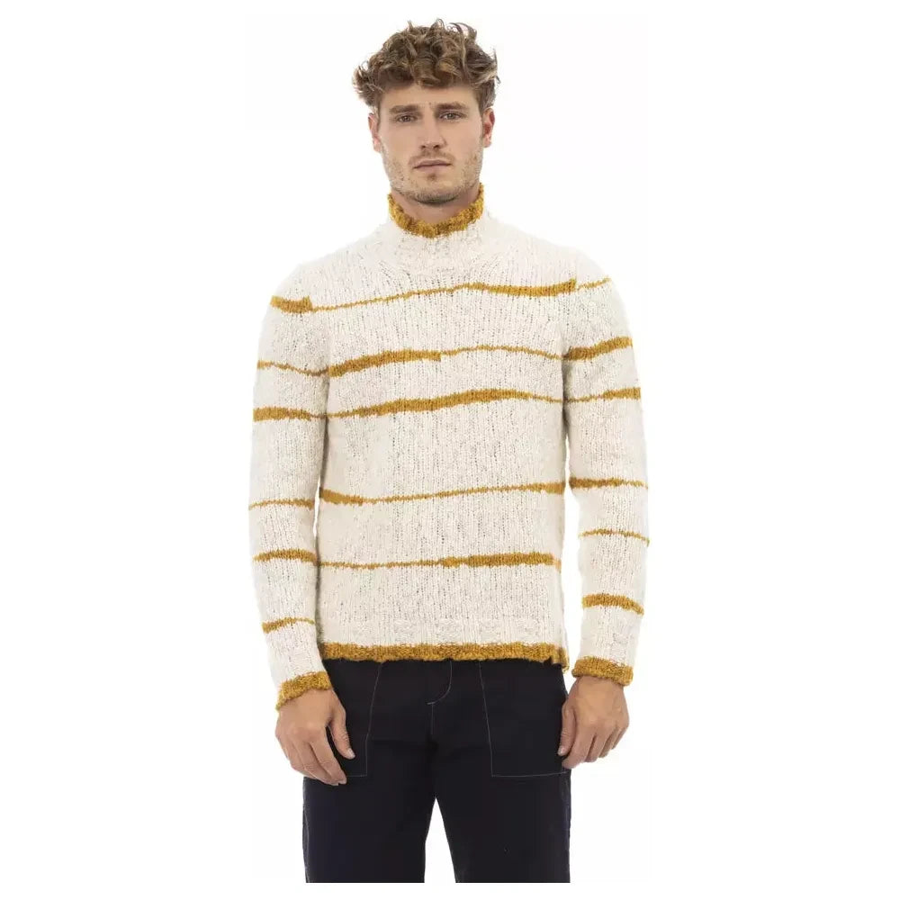 Alpha Studio Beige Alpaca Leather Men Sweater Alpha Studio