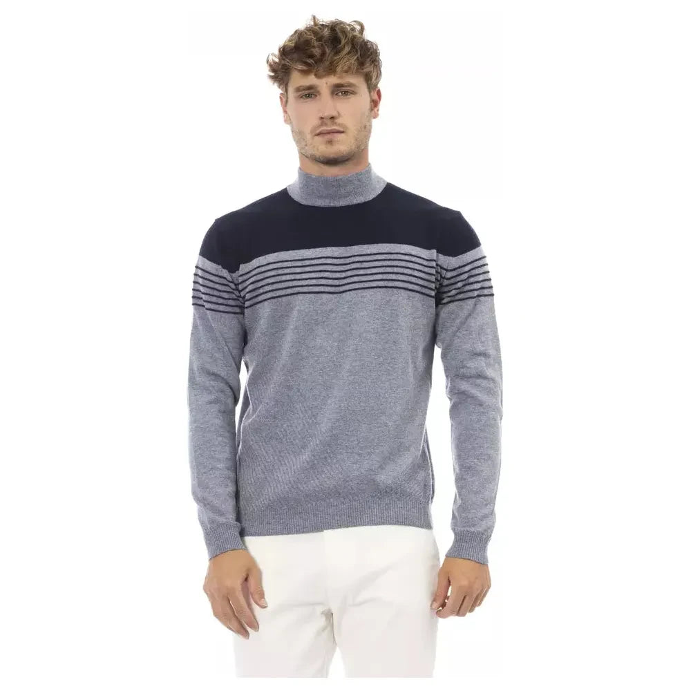 Alpha Studio Light Blue Viscose Men Sweater Alpha Studio