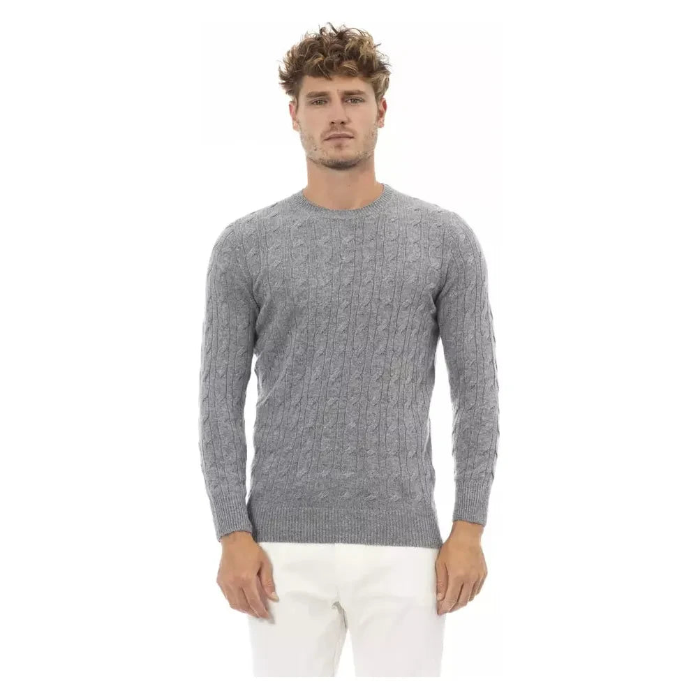 Alpha Studio Gray Wool Men Sweater Alpha Studio