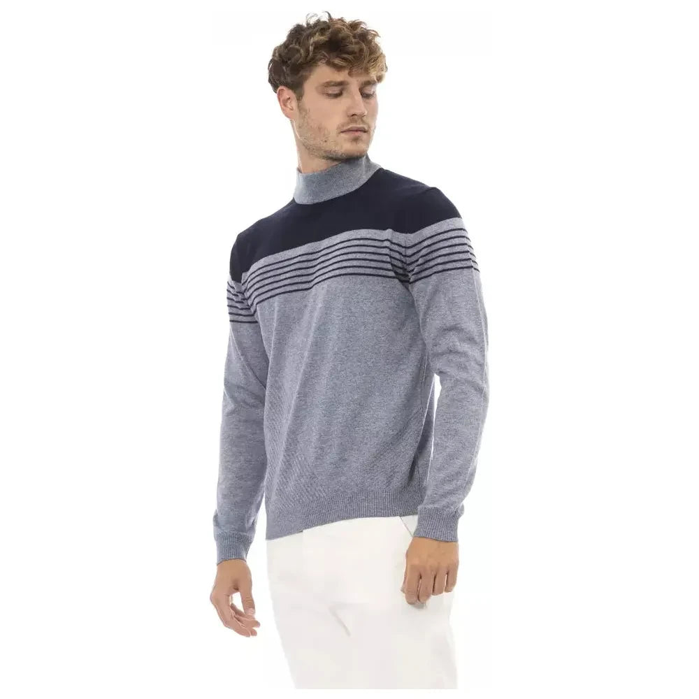 Alpha Studio Light Blue Viscose Men Sweater Alpha Studio