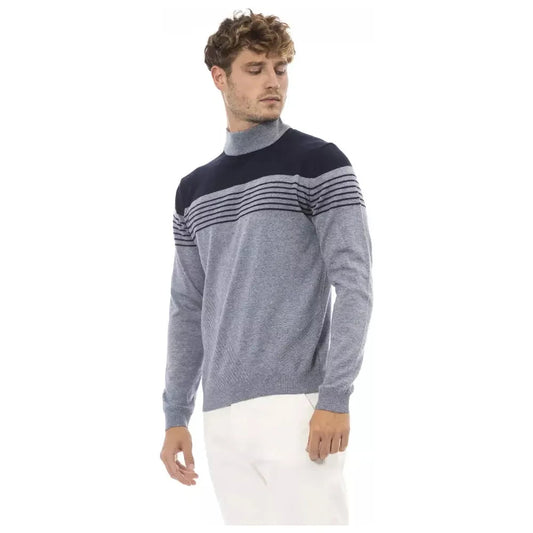 Alpha Studio Light Blue Wool Men Sweater Alpha Studio