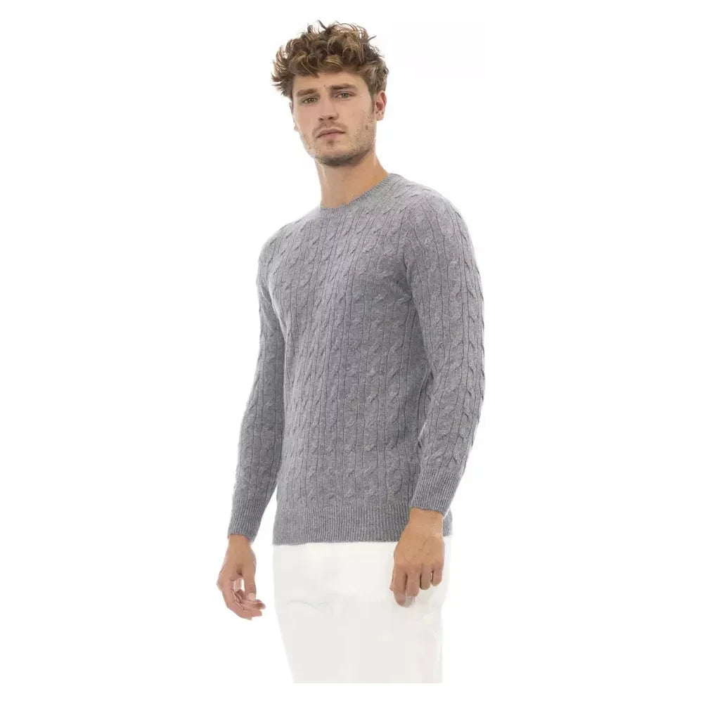 Alpha Studio Gray Wool Men Sweater Alpha Studio