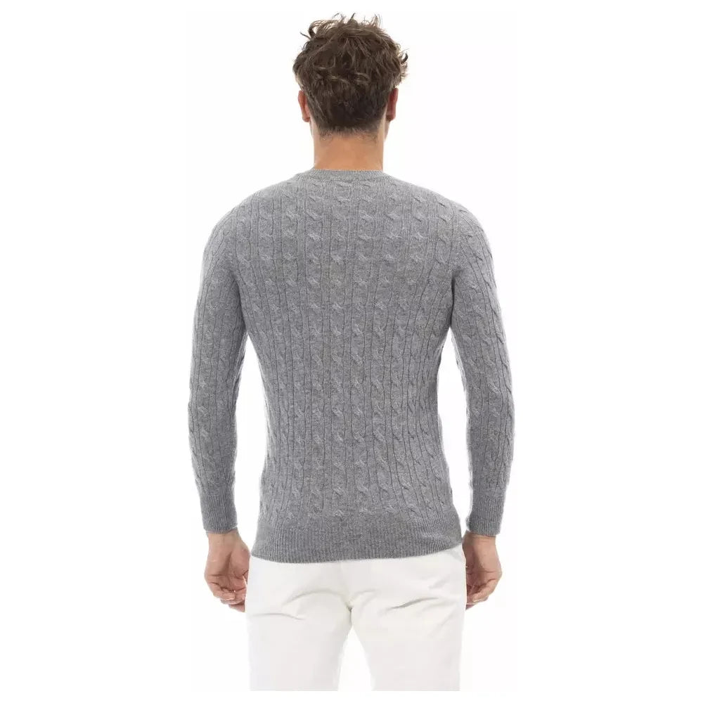 Alpha Studio Gray Wool Men Sweater Alpha Studio