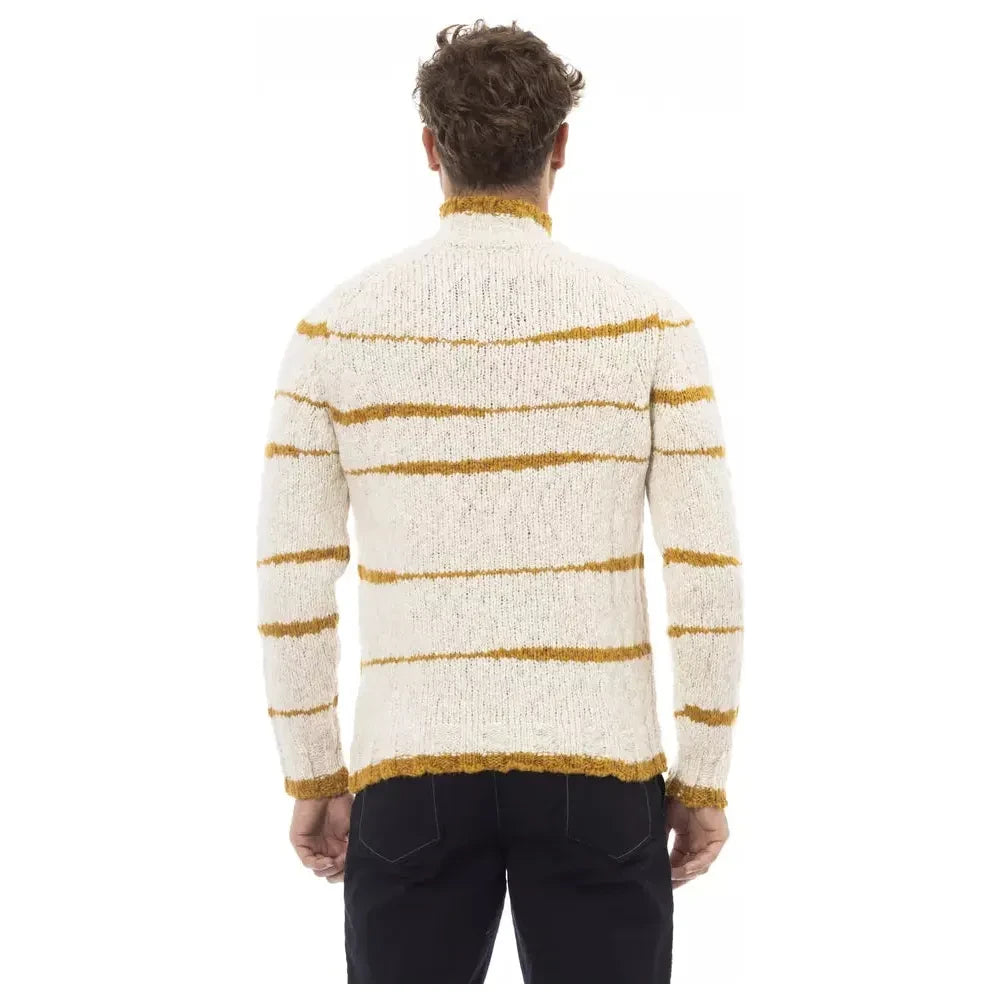 Alpha Studio Beige Alpaca Leather Men Sweater Alpha Studio