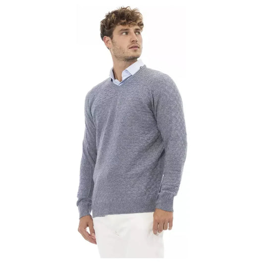 Alpha Studio Light Blue Wool Men Sweater Alpha Studio