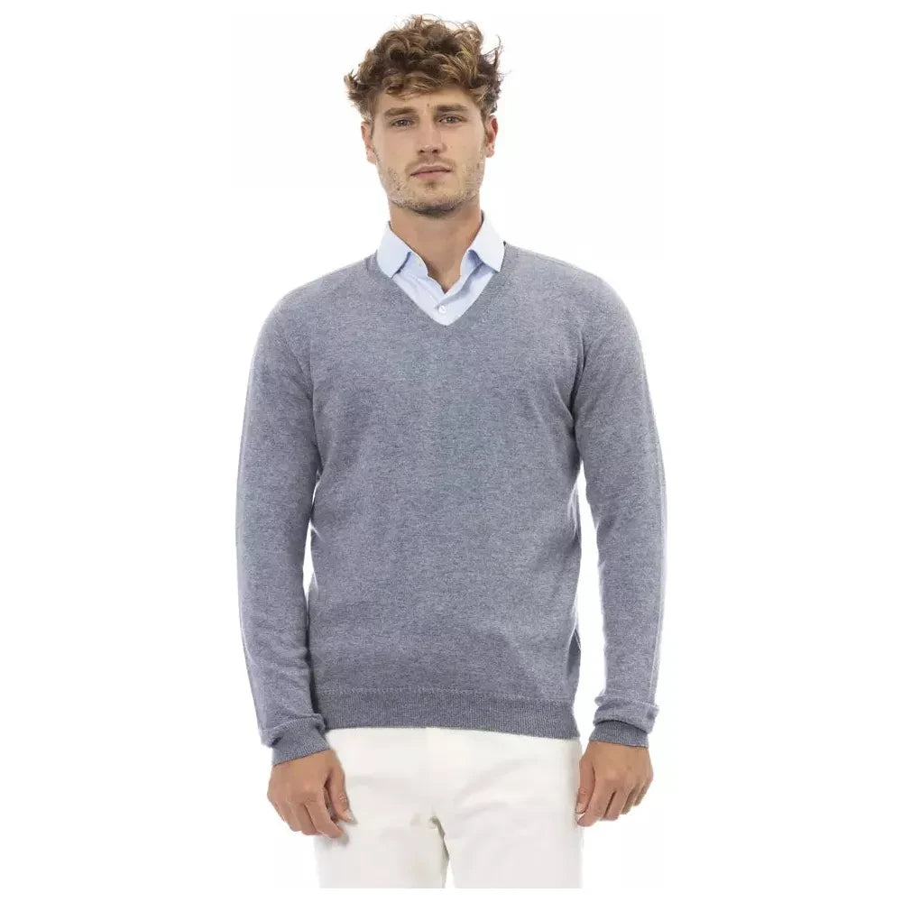 Alpha Studio Light Blue Wool Men Sweater Alpha Studio