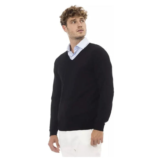 Alpha Studio Black Viscose Men Sweater Alpha Studio