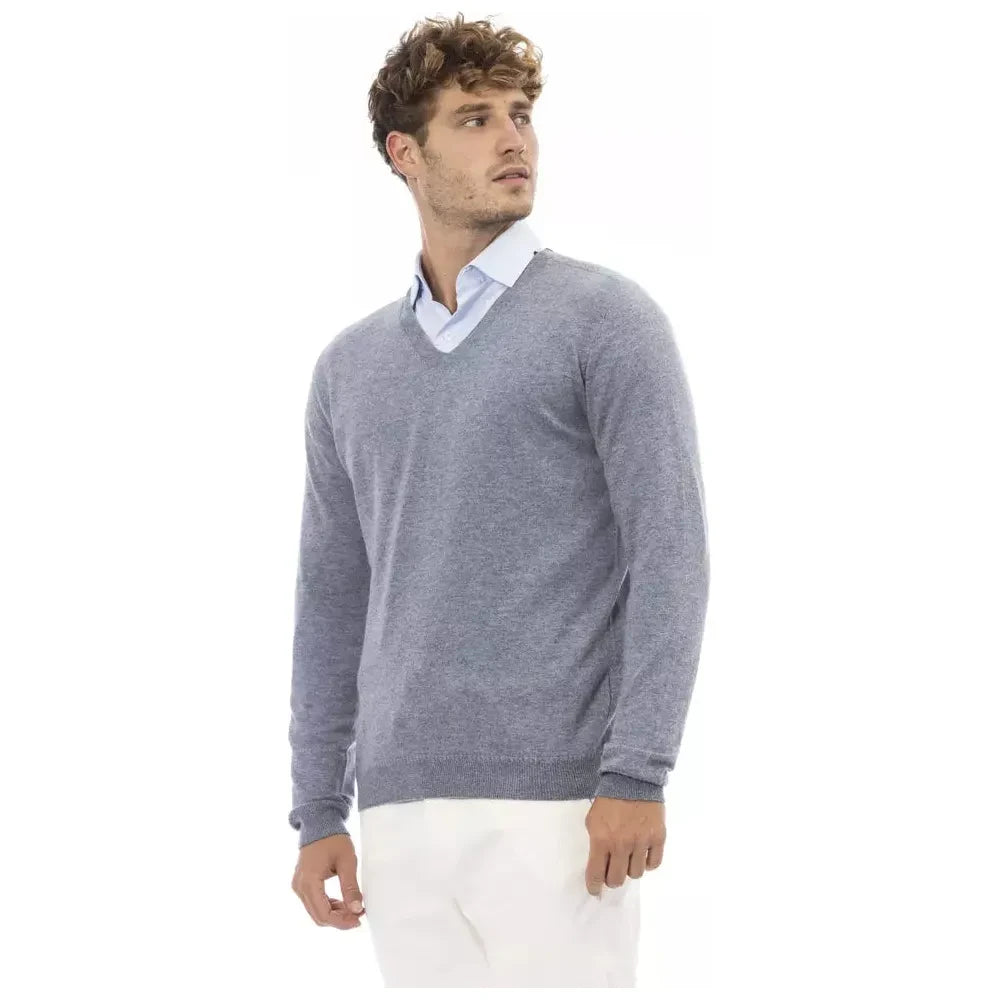 Alpha Studio Light Blue Wool Men Sweater Alpha Studio