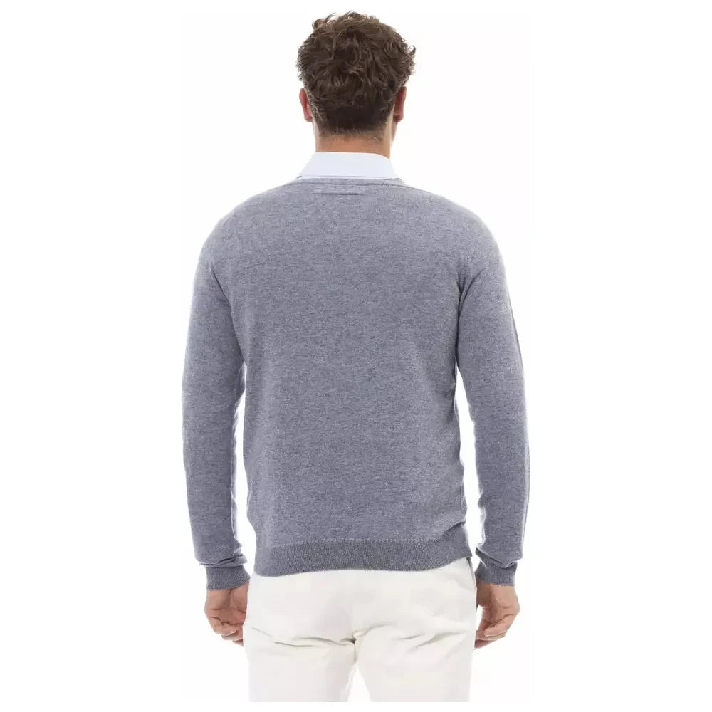 Alpha Studio Light Blue Wool Men Sweater Alpha Studio