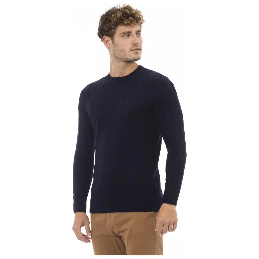 Alpha Studio Blue Wool Men Sweater Alpha Studio