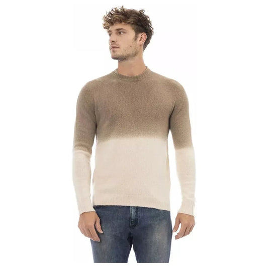 Alpha Studio Beige Alpaca Leather Men Sweater Alpha Studio