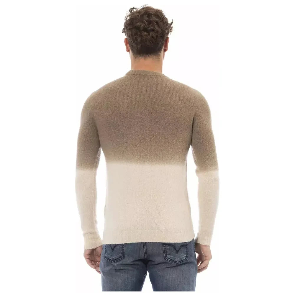 Alpha Studio Beige Alpaca Leather Men Sweater Alpha Studio