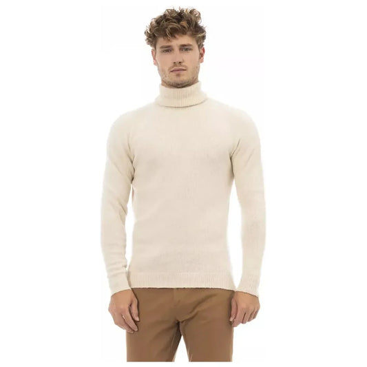 Alpha Studio Beige Alpaca Leather Men Sweater Alpha Studio