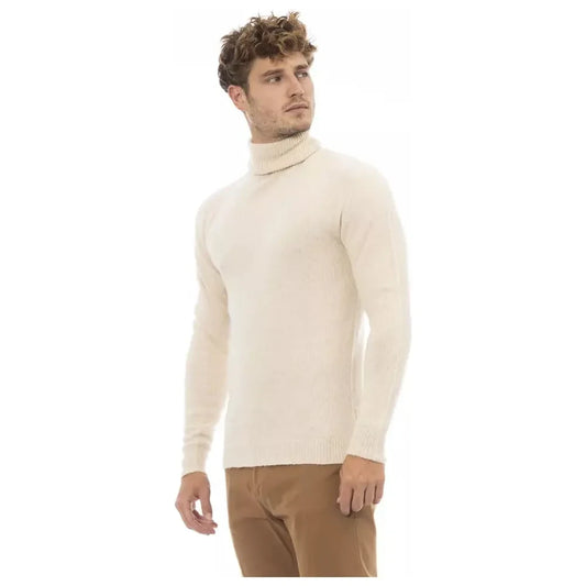 Alpha Studio Beige Alpaca Leather Men Sweater Alpha Studio