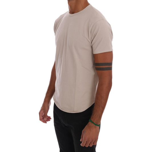 Daniele Alessandrini Beige Cotton Blend Crew Neck Tee Daniele Alessandrini