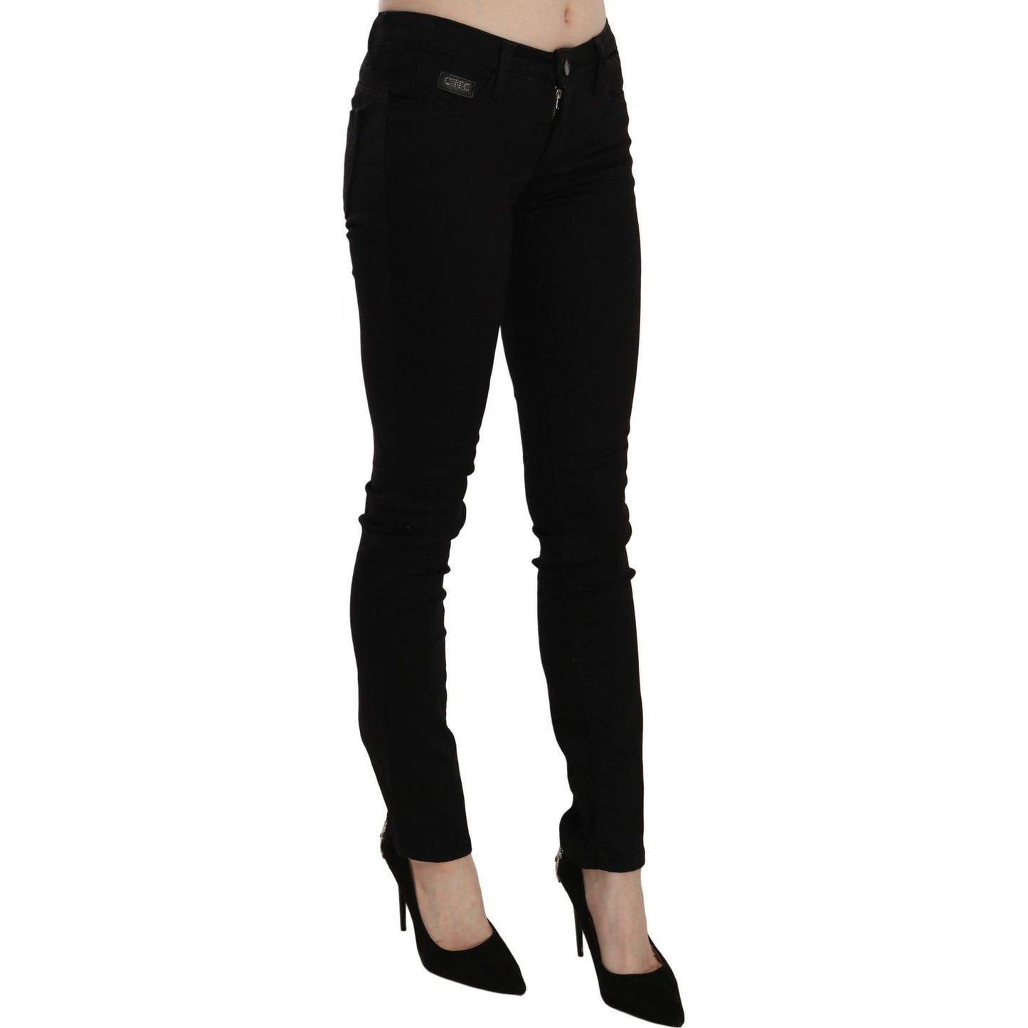 Costume National Elegant Black Mid Waist Slim Fit Jeans Costume National