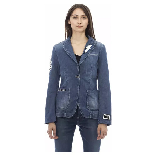 Baldinini Trend Blue Cotton Women Jacket Baldinini Trend