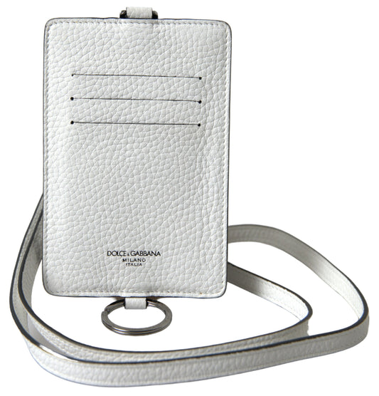 Dolce & Gabbana Elegant White Leather Cardholder Lanyard Dolce & Gabbana