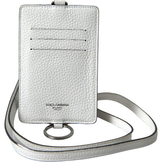 Dolce & Gabbana Elegant White Leather Cardholder Lanyard Dolce & Gabbana